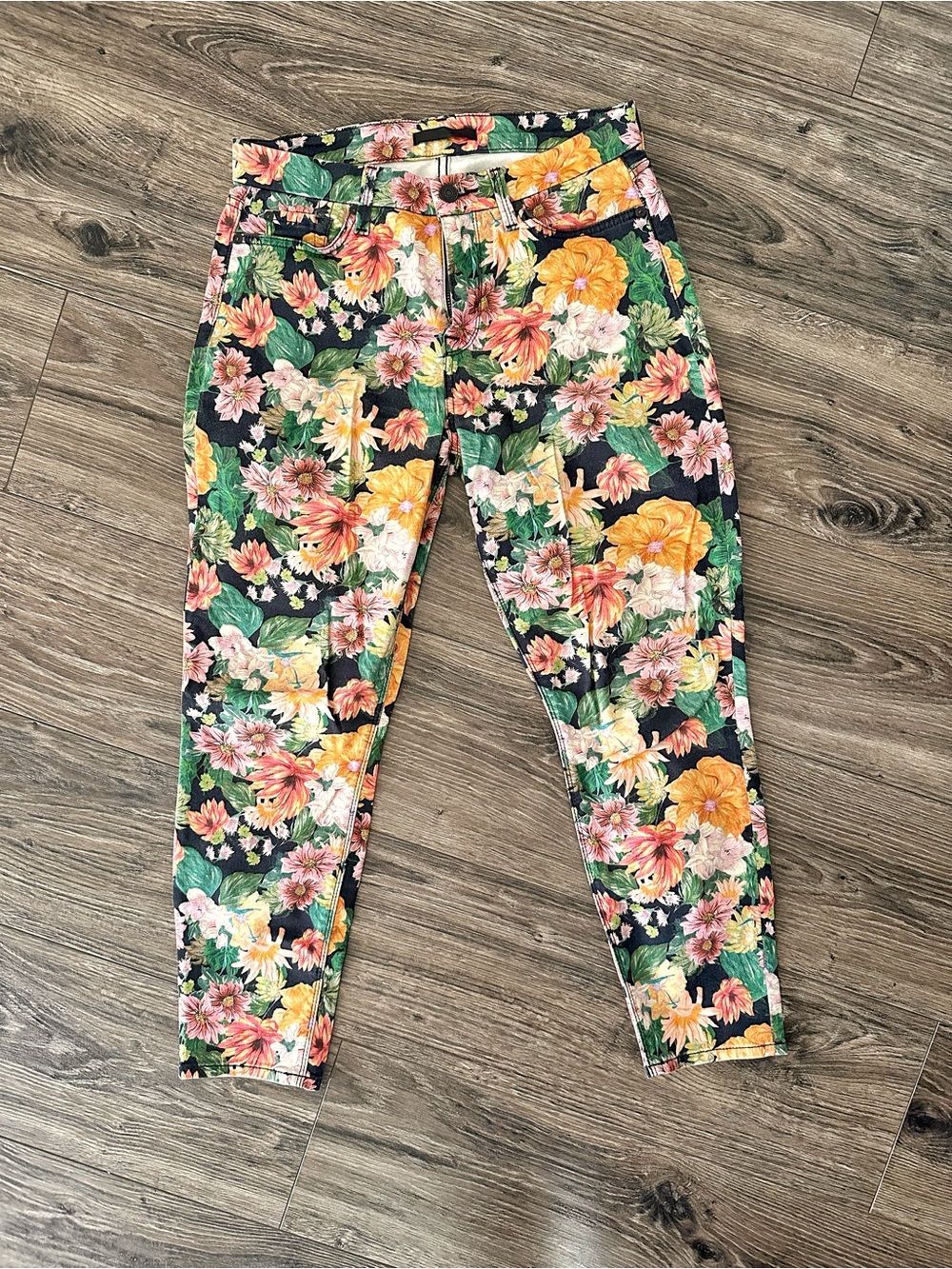 7 For All Mankind Floral Ankle Jeans - Yellow, Pink, Green